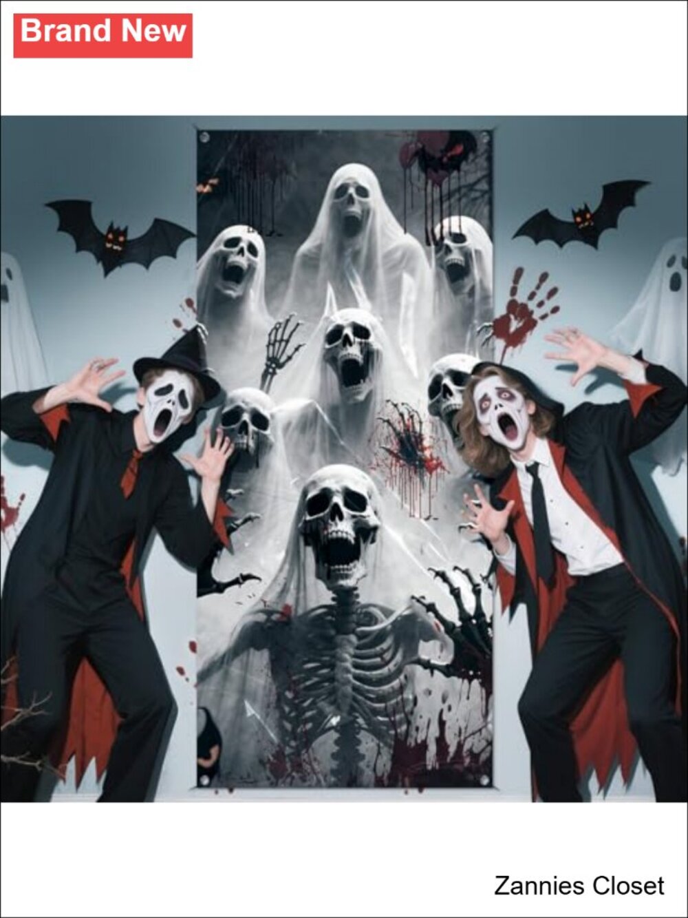 👻 Large Halloween Skeleton Zombie Door Cover Banner 79x35 Inch Decor - Picture 6 of 6